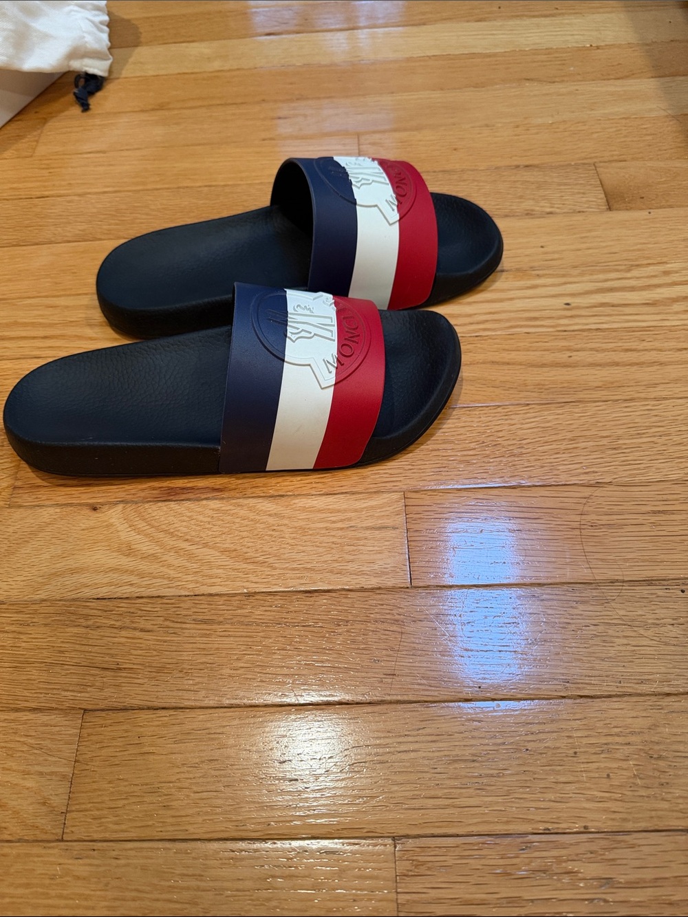 Moncler Men’s Tricolor Logo Strap Slide Sandals in Navy White Red - Picture 7 of 11